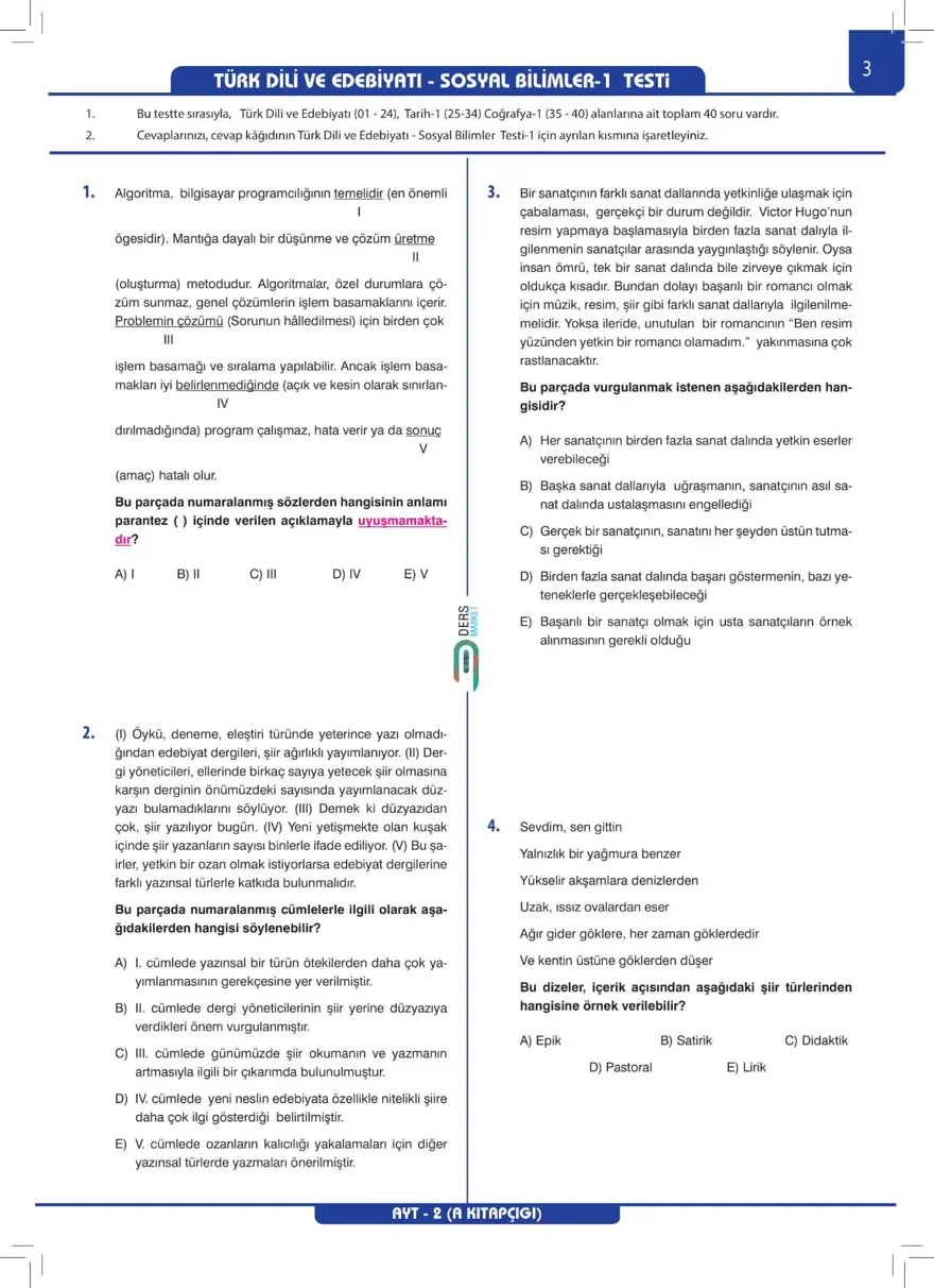 AYT Deneme Sınavı 1
