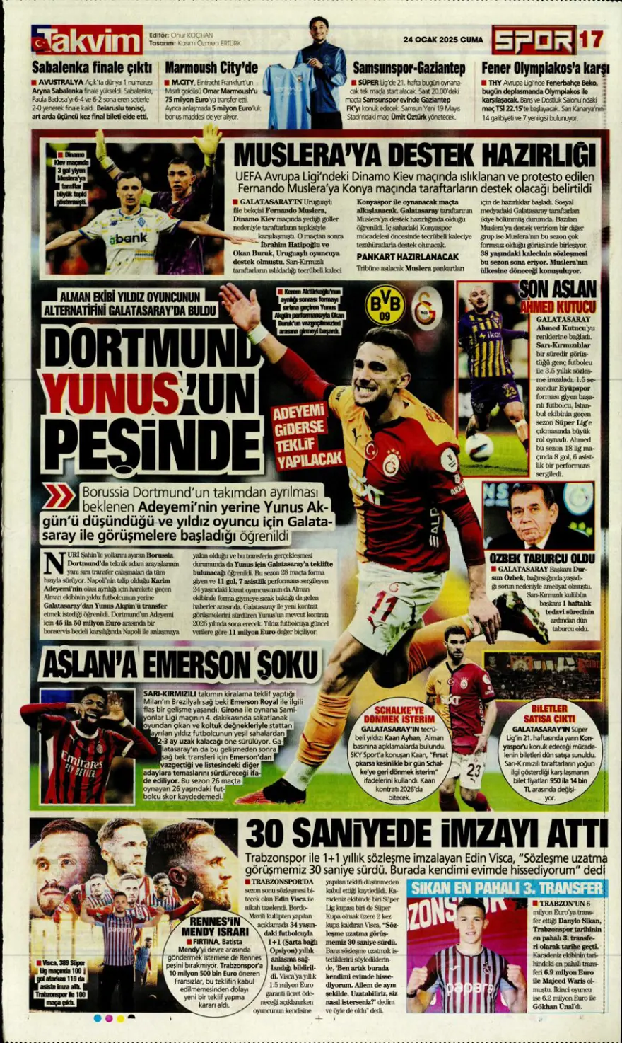 "Pavlovic sürprizi" (24 Ocak 2025 spor manşetleri) 29