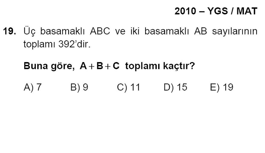 YGS Matematik soruları ve yanıtları 18