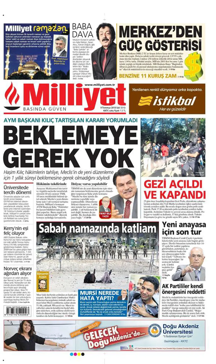 9 Temmuz 2013 gazete manşetleri 9