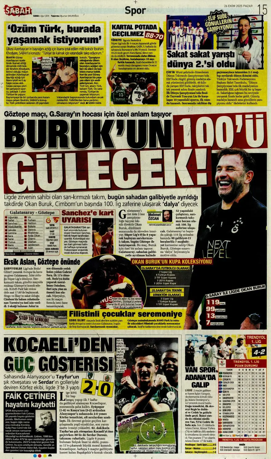 "Dörtlüleri yaktı, Aslan'ı bekliyor" (26 Ekim 2025 spor manşetleri) 18