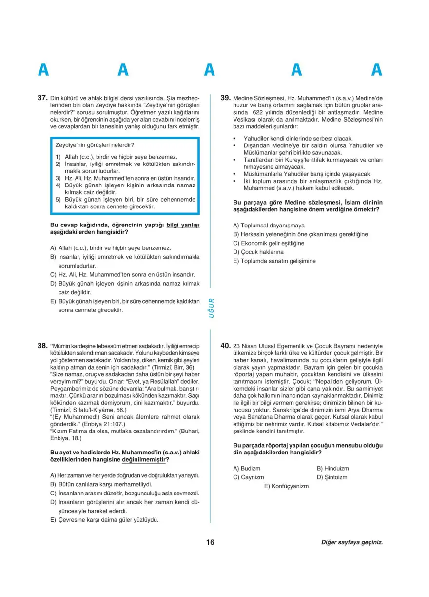 Uğur Okulları YKS - AYT deneme sınavı 15 Uğur Okulları YKS - AYT deneme sınavı 15
