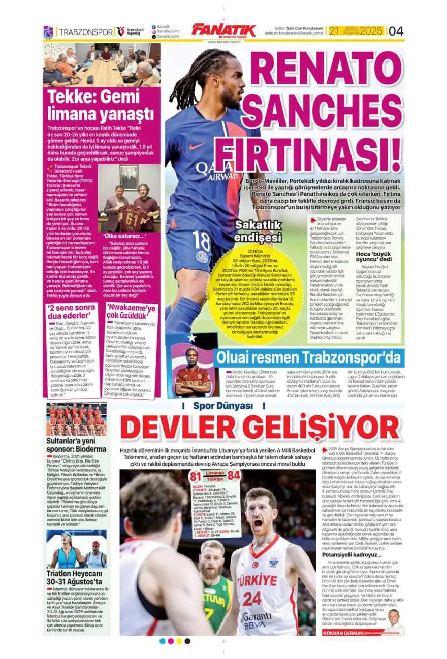 "Akanji müjdesi" (21 Ağustos spor manşetleri) 4