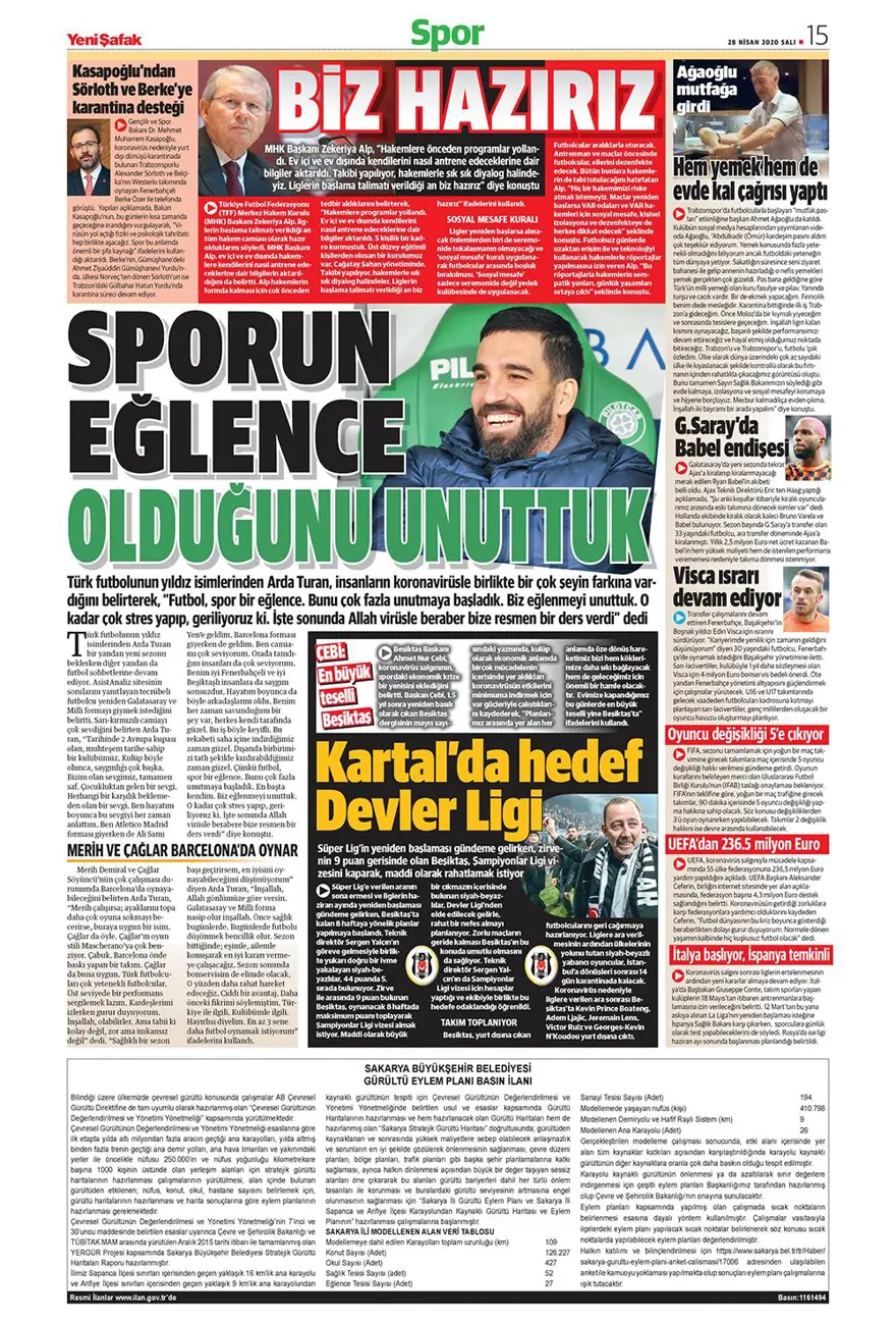 Günün spor manşetleri (28 Nisan 2020) 9