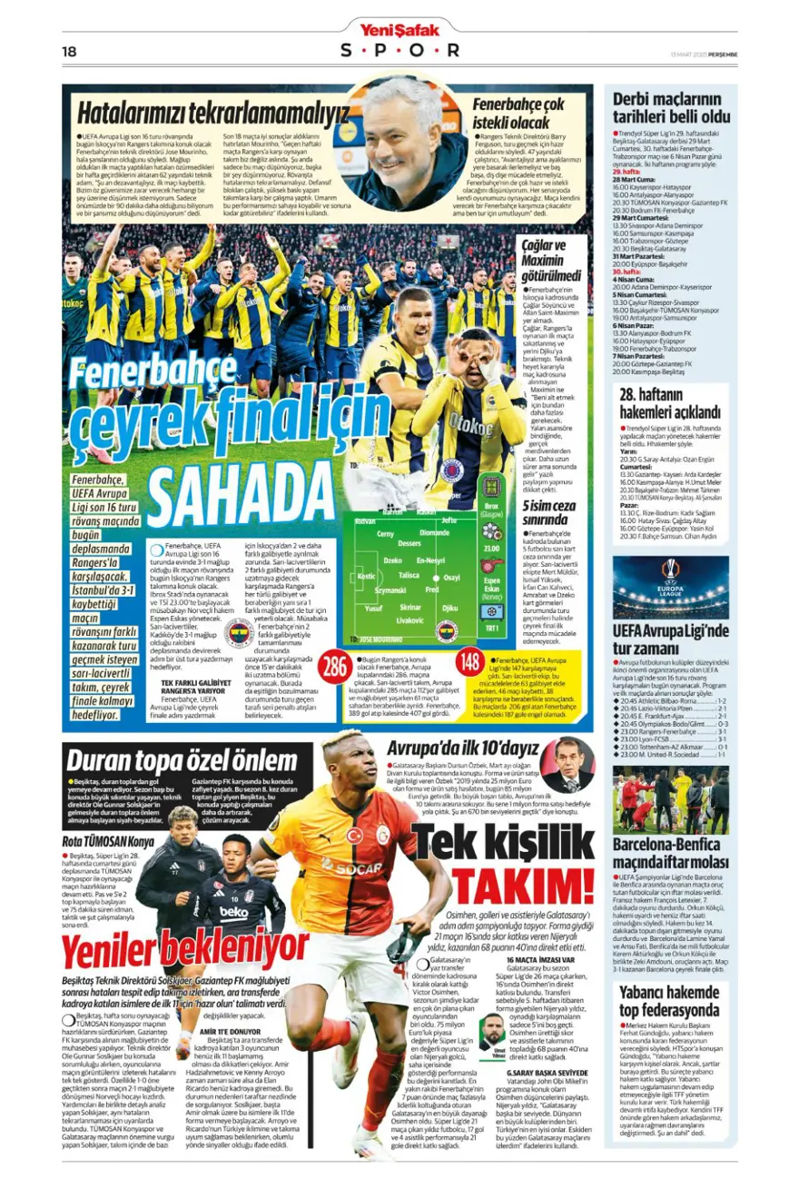 "Haydi Fener turla gel" (13 Mart 2025 spor manşetleri) 36