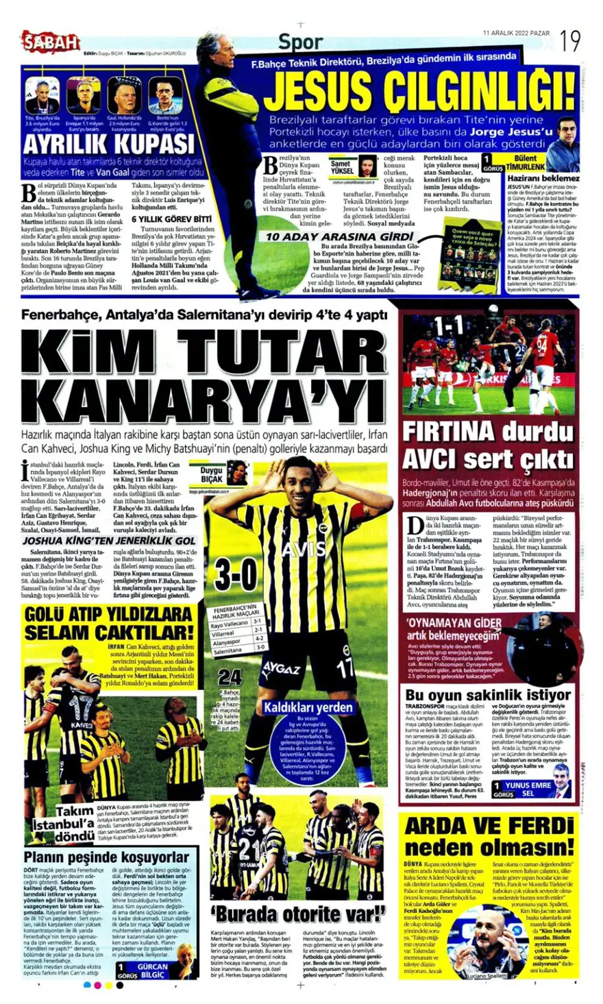 Günün spor manşetleri (11 Aralık 2022) 23