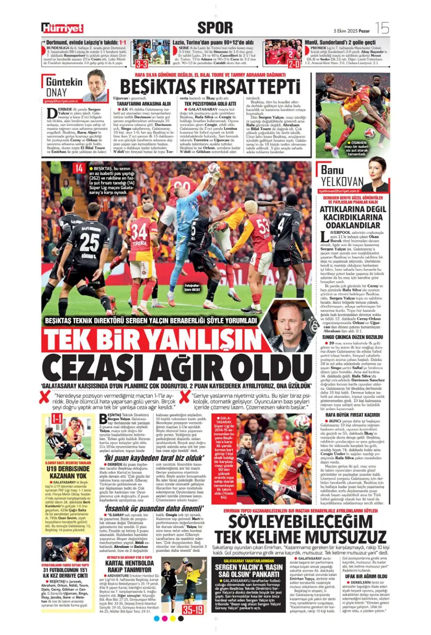 "Kartal salladı, Aslan yıkılmadı" (5 Ekim 2025 spor manşetleri) 7