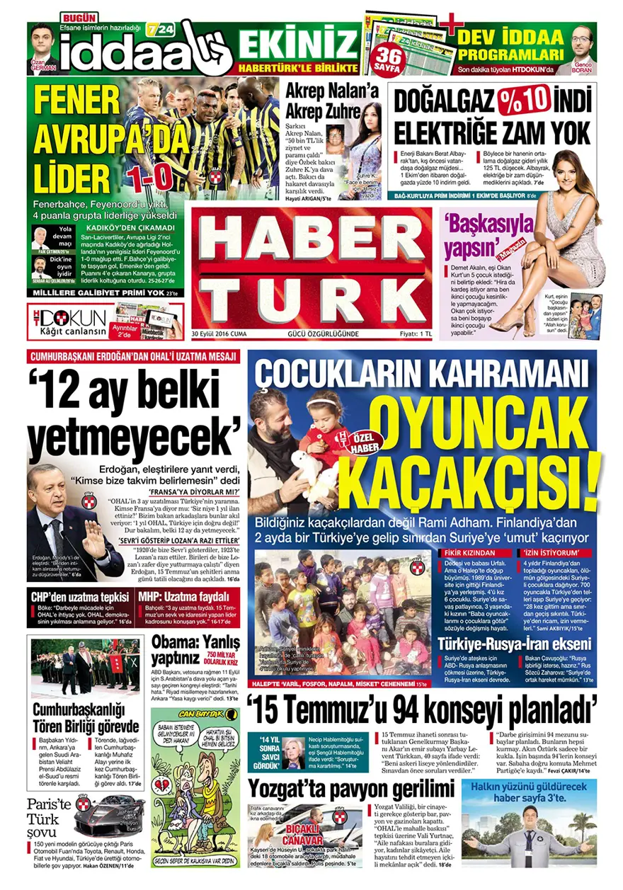 Günün gazete manşetleri - 30 Eylül 2016 2