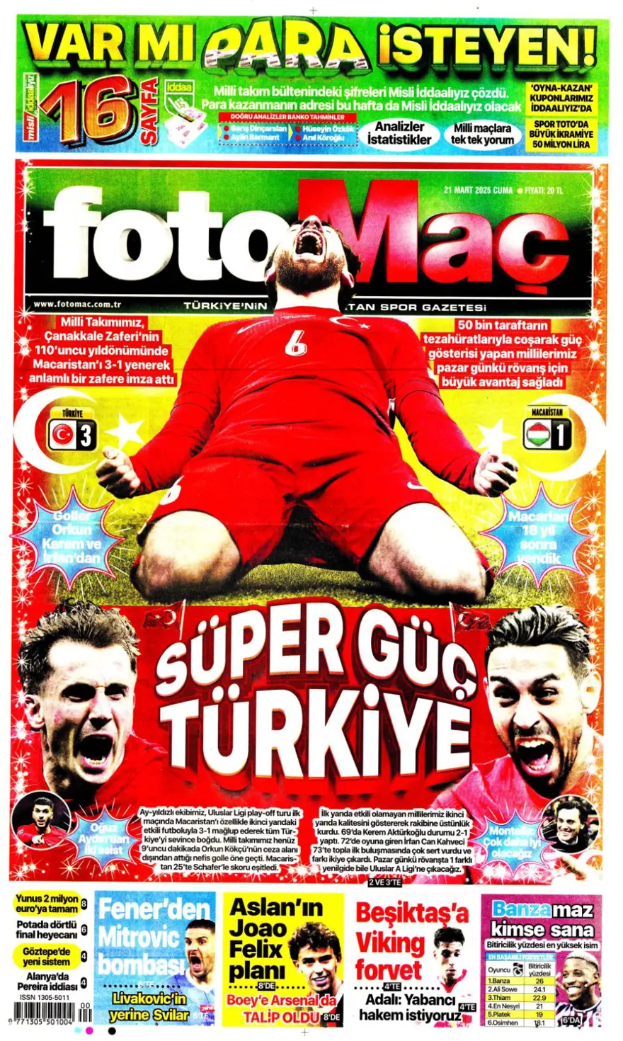 "İşte bizim çocuklar" (21 Mart 2025 spor manşetleri) 2 "İşte bizim çocuklar" (21 Mart 2025 spor manşetleri) 2