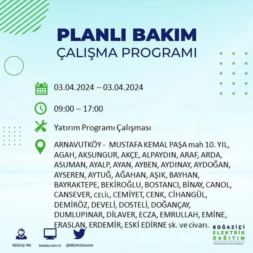 İstanbul'un 19 ilçesinde elektrik kesintisi: Elektrikler ne zaman gelecek? (3 Nisan tarihli BEDAŞ kesinti programı) 1