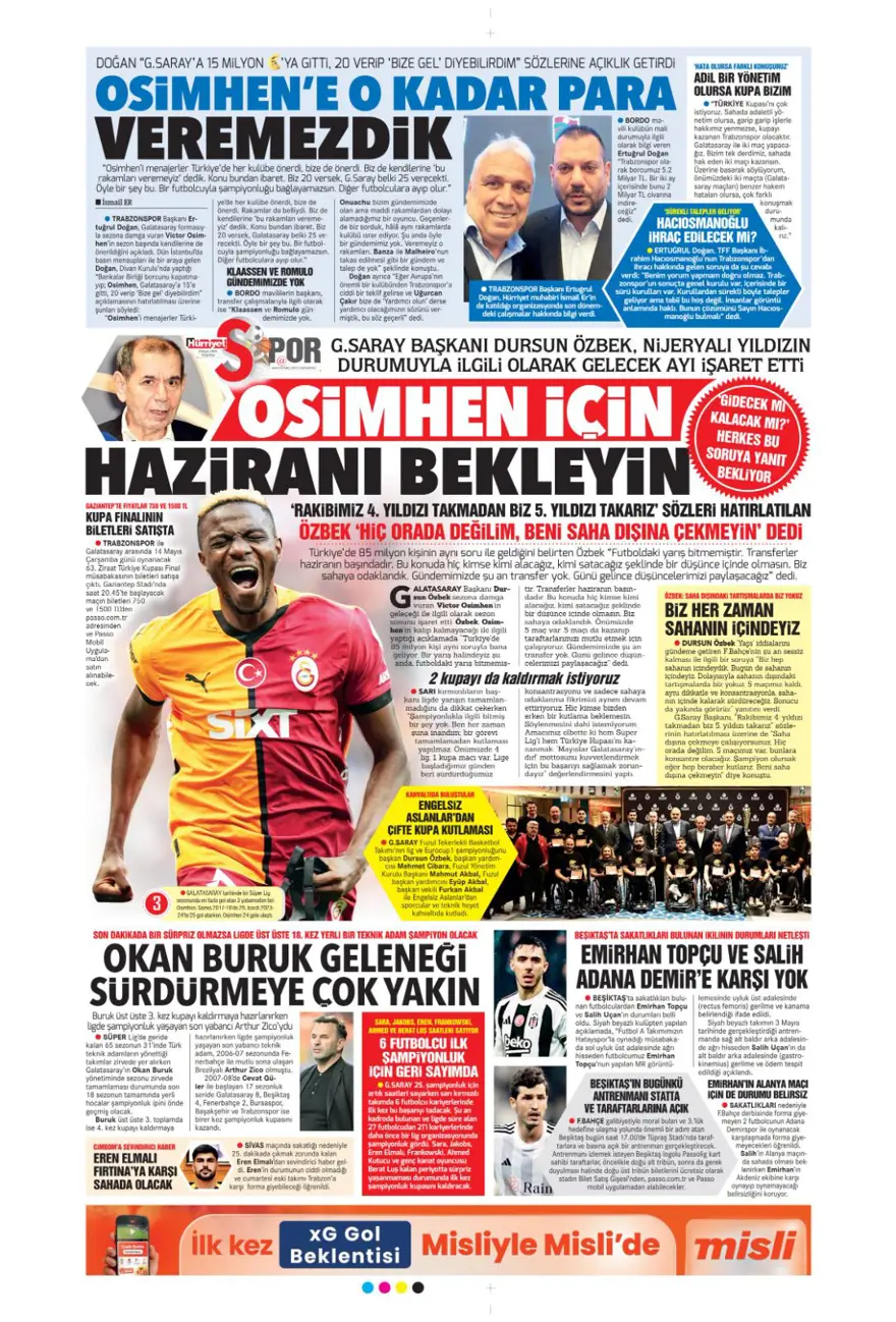 "Alacağım yok, borcum var" (8 Mayıs 2025 spor manşetleri) 11