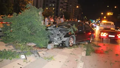 Manisa'da trafik kazası: 5 ağacı devirerek durabildi