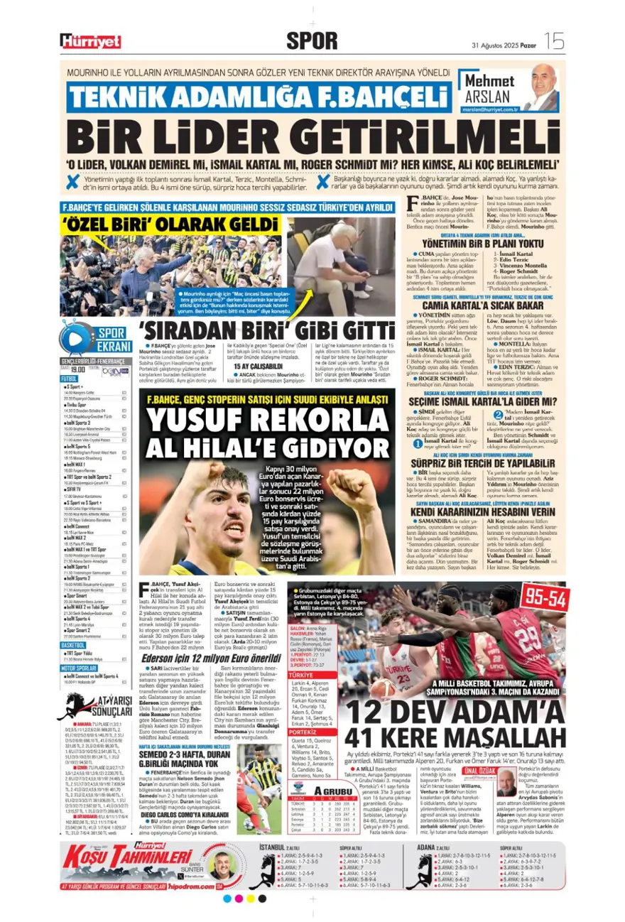 "Ya Kartal ya Schmidt" (31 Ağustos spor manşetleri) 6