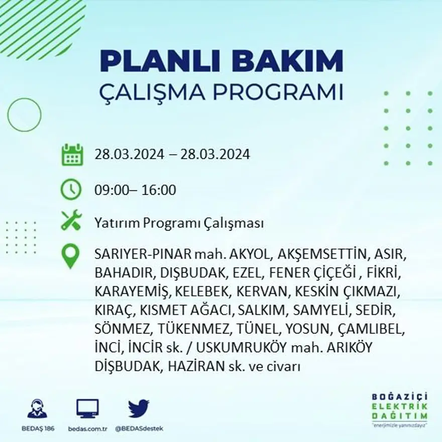 İstanbul'un 19 ilçesinde elektrik kesintisi: Elektrikler ne zaman gelecek? (28 Mart tarihli BEDAŞ kesinti programı) 45