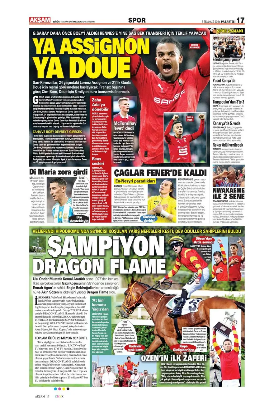 "Türkiye intikam için hevesli" (1 Temmuz 2024 spor manşetleri) 13