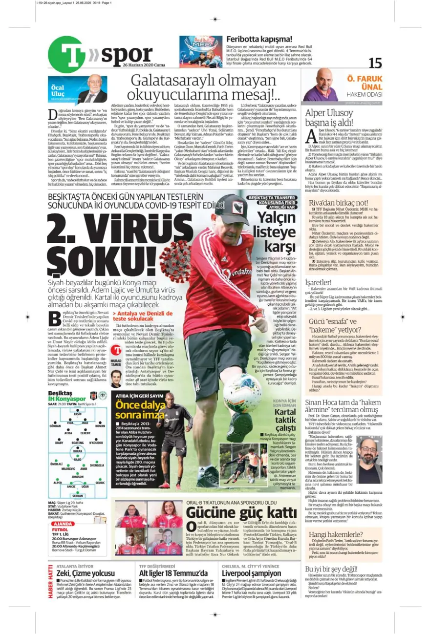 Günün spor manşetleri (26 Haziran 2020) 15