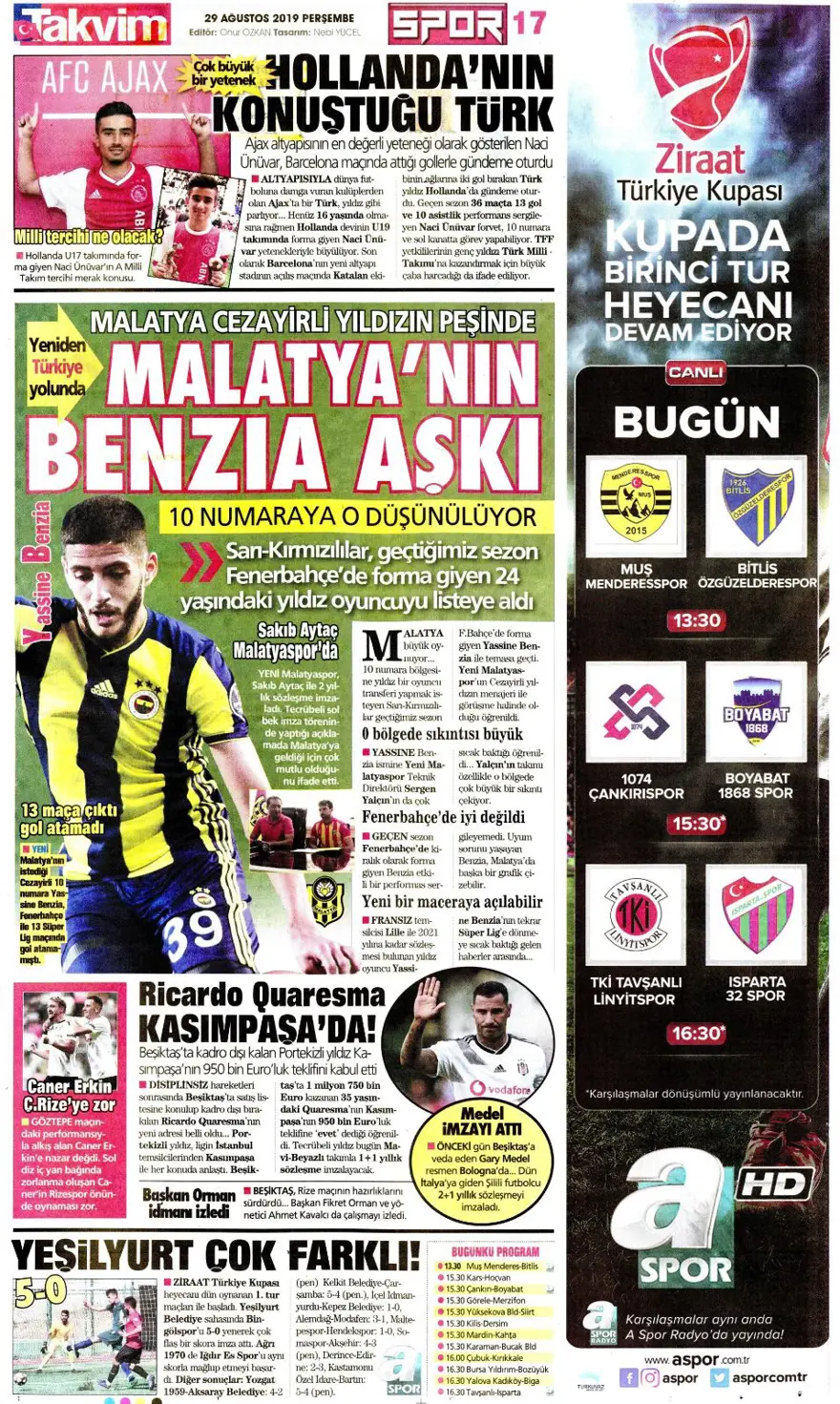 Günün spor manşetleri (29 Ağustos 2019) 14