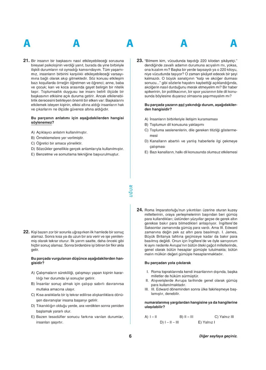 Uğur Okulları YKS - TYT deneme sınavı 5