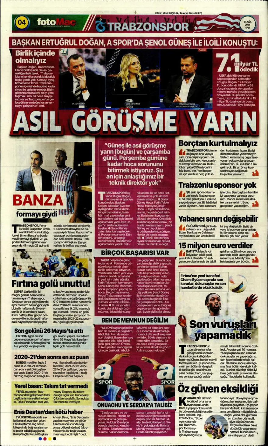 "100 milyon euroluk golcü" (3 Eylül 2024 spor manşetleri) 15