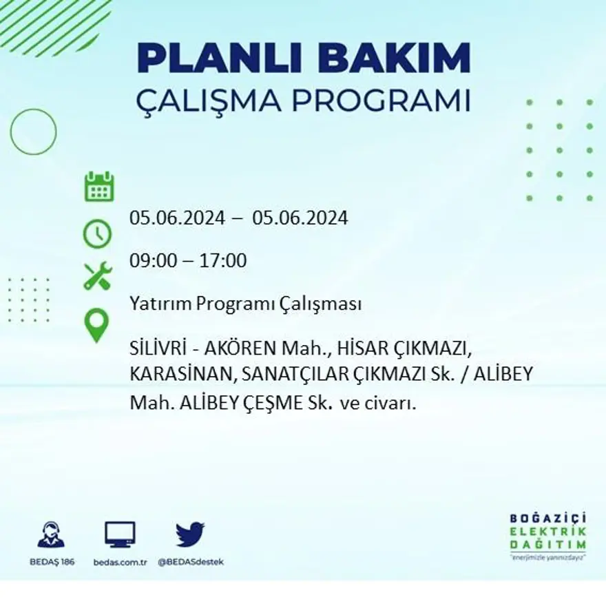 İstanbul'un 19 ilçesinde elektrik kesintisi: Elektrikler ne zaman gelecek? (5 Haziran BEDAŞ kesinti programı) 53 İstanbul'un 19 ilçesinde elektrik kesintisi: Elektrikler ne zaman gelecek? (5 Haziran BEDAŞ kesinti programı) 53