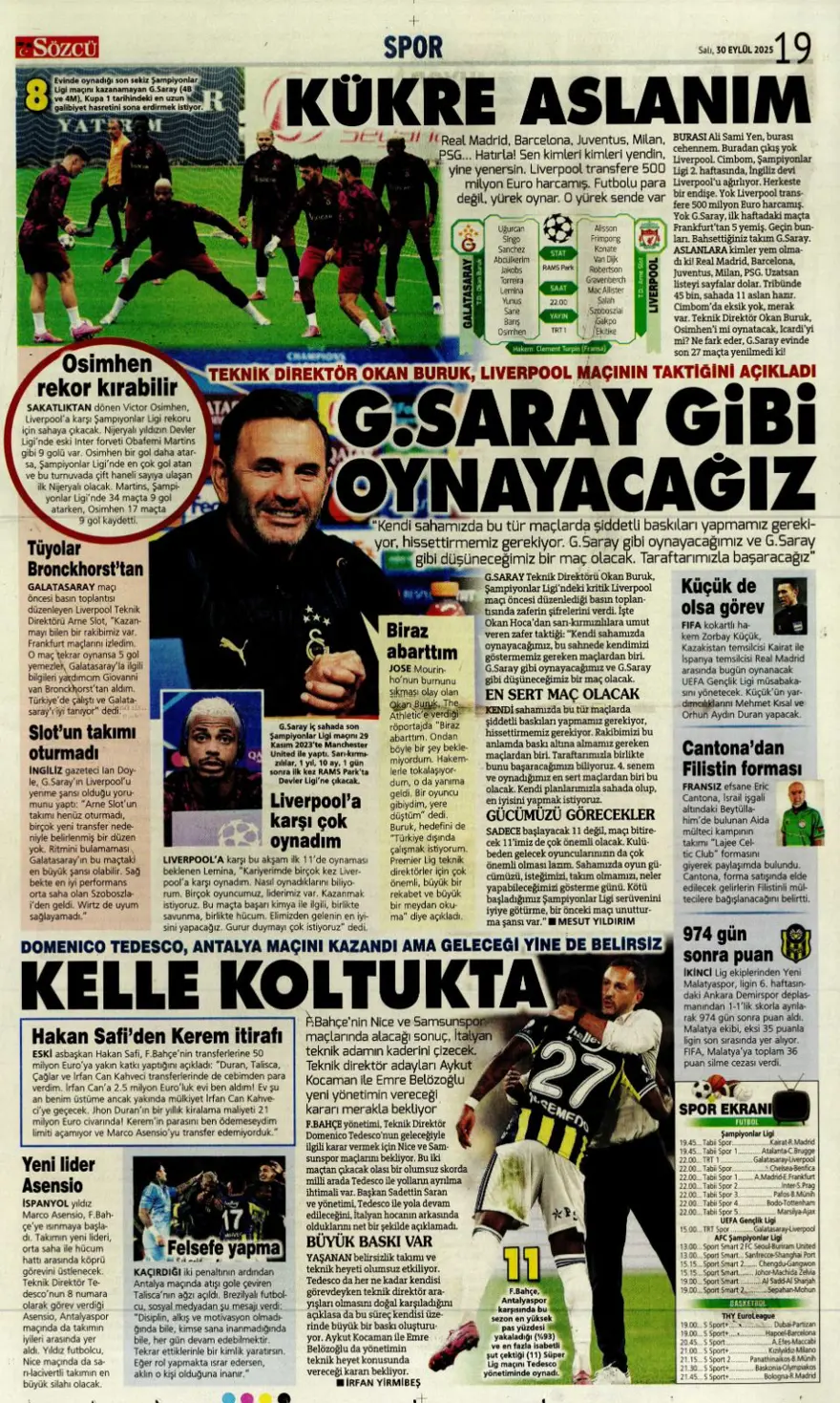 "Cehennem Liverpool'u bekliyor" (30 Eylül 2025 spor manşetleri) 23