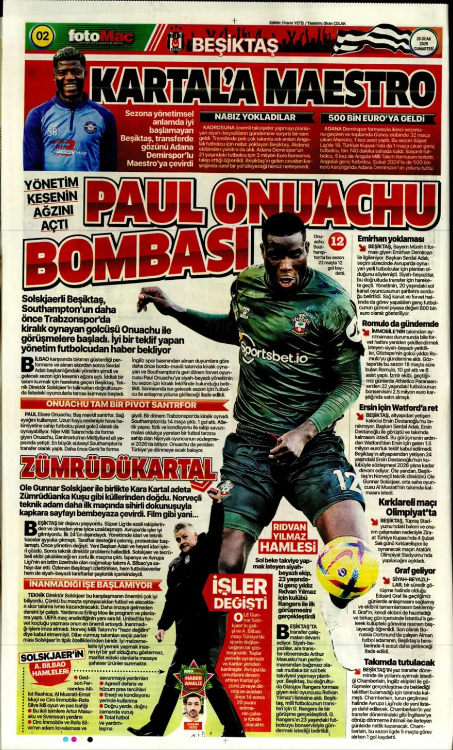 "Aslan'dan Talisca atağı" (25 Ocak 2025 spor manşetleri) 13