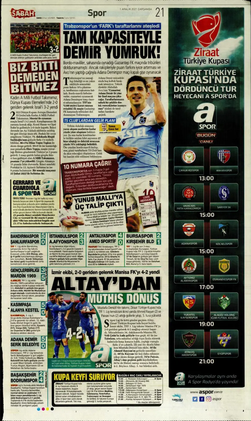 Günün spor manşetleri (1 Aralık 2021) 7