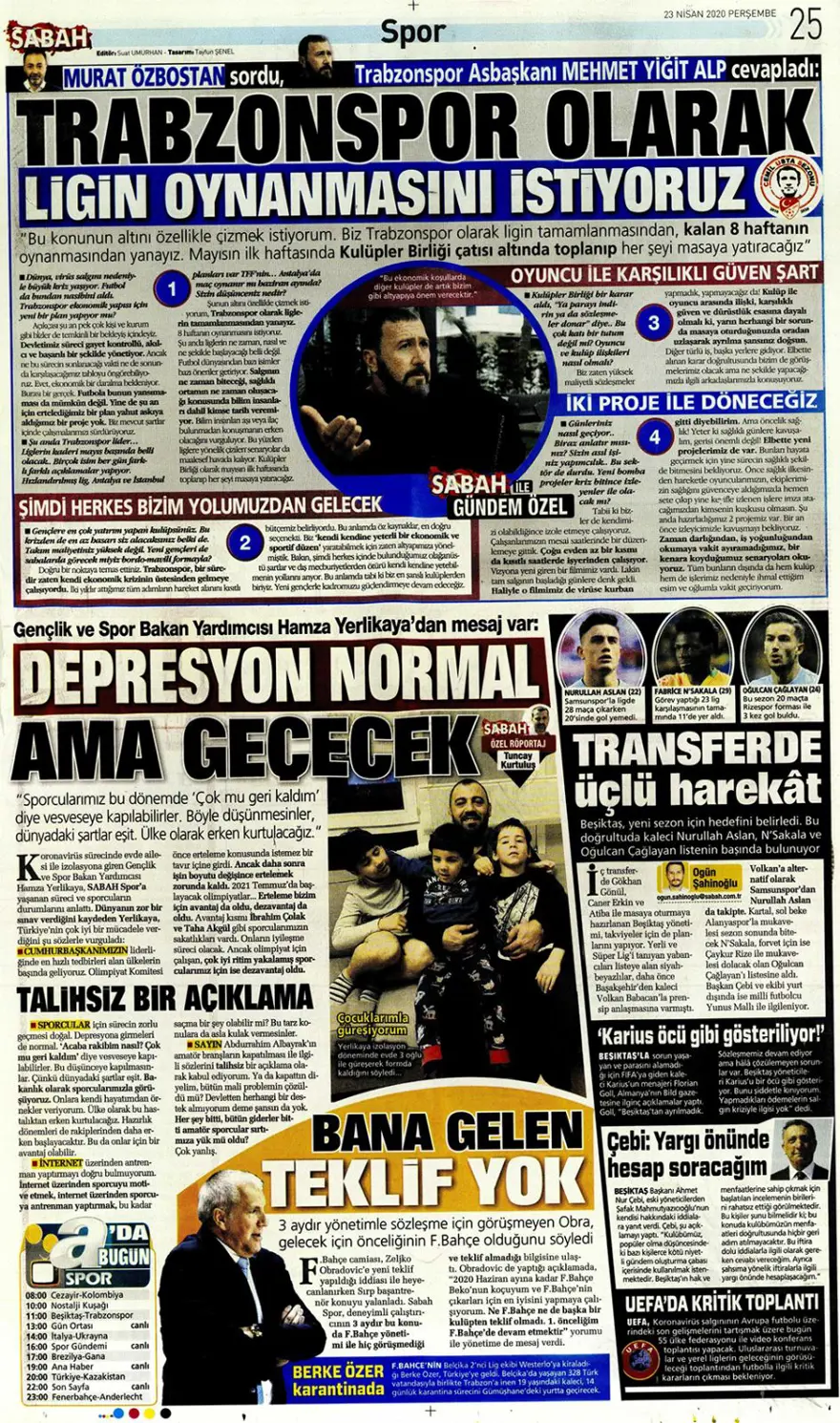 Günün spor manşetleri (23 Nisan 2020) 9