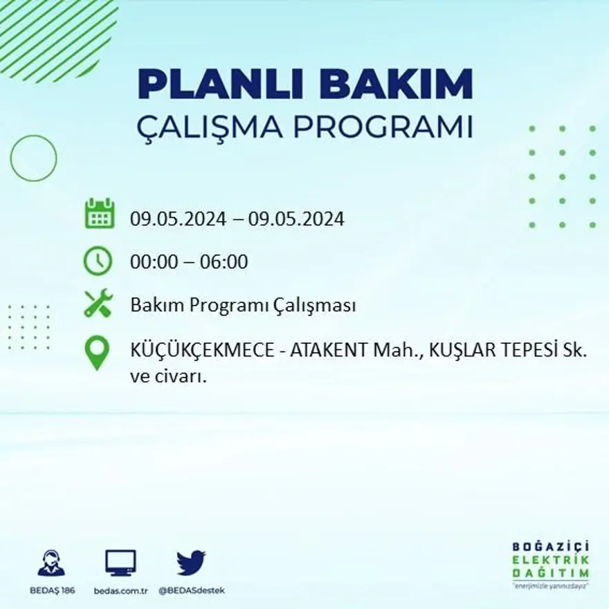 İstanbul'un 18 ilçesinde elektrik kesintisi: Elektrikler ne zaman gelecek? (9 Mayıs tarihli BEDAŞ kesinti programı) 42 İstanbul'un 18 ilçesinde elektrik kesintisi: Elektrikler ne zaman gelecek? (9 Mayıs tarihli BEDAŞ kesinti programı) 42
