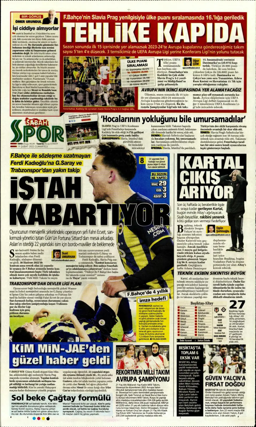 Günün spor manşetleri (19 Şubat 2022) 13