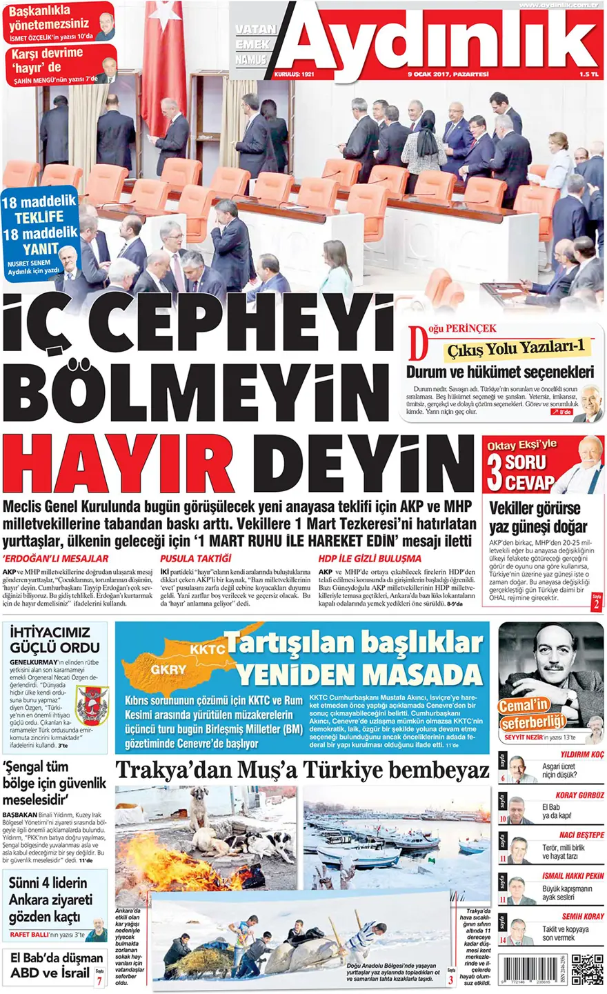 Günün gazete manşetleri - 9 Ocak 2017 13