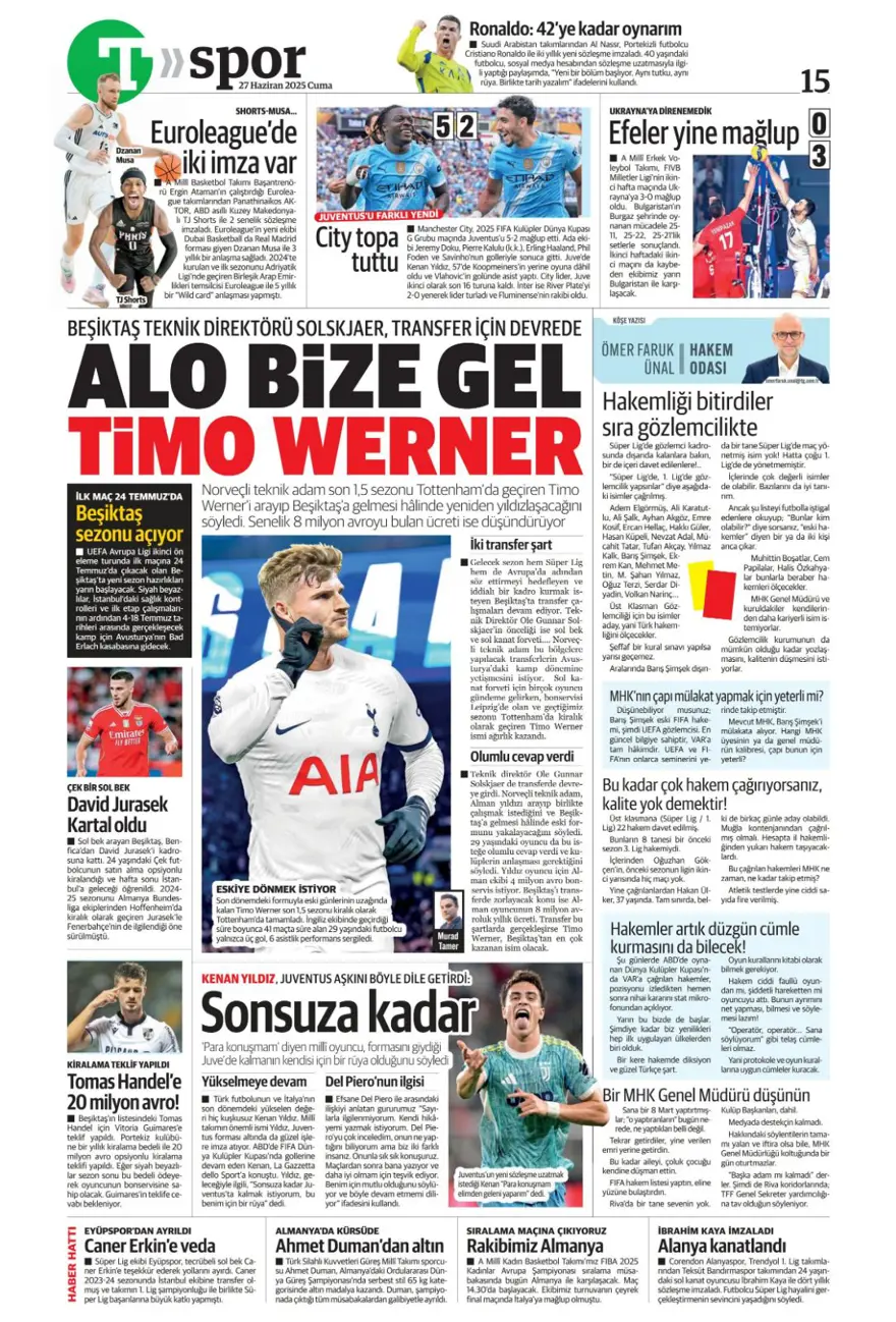 "Aslan'ın stoperi Real'den geliyor" (27 Haziran 2025 spor manşetleri) 16