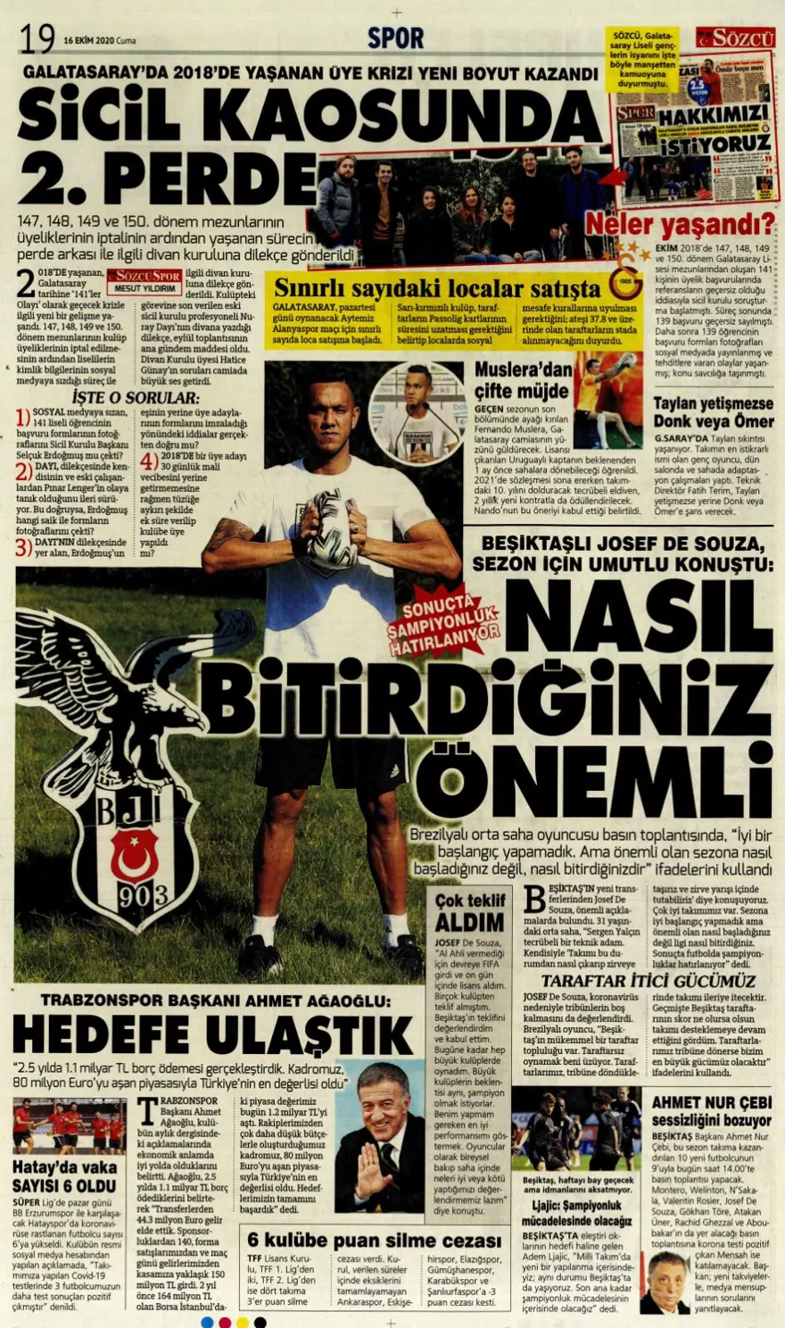 Günün spor manşetleri (16 Ekim 2020) 10