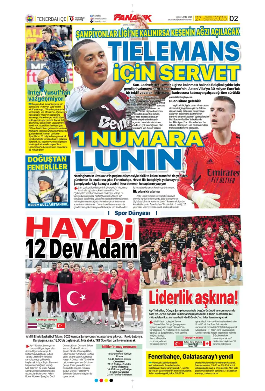"Bitsin bu hasret" (27 Ağustos spor manşetleri) 1