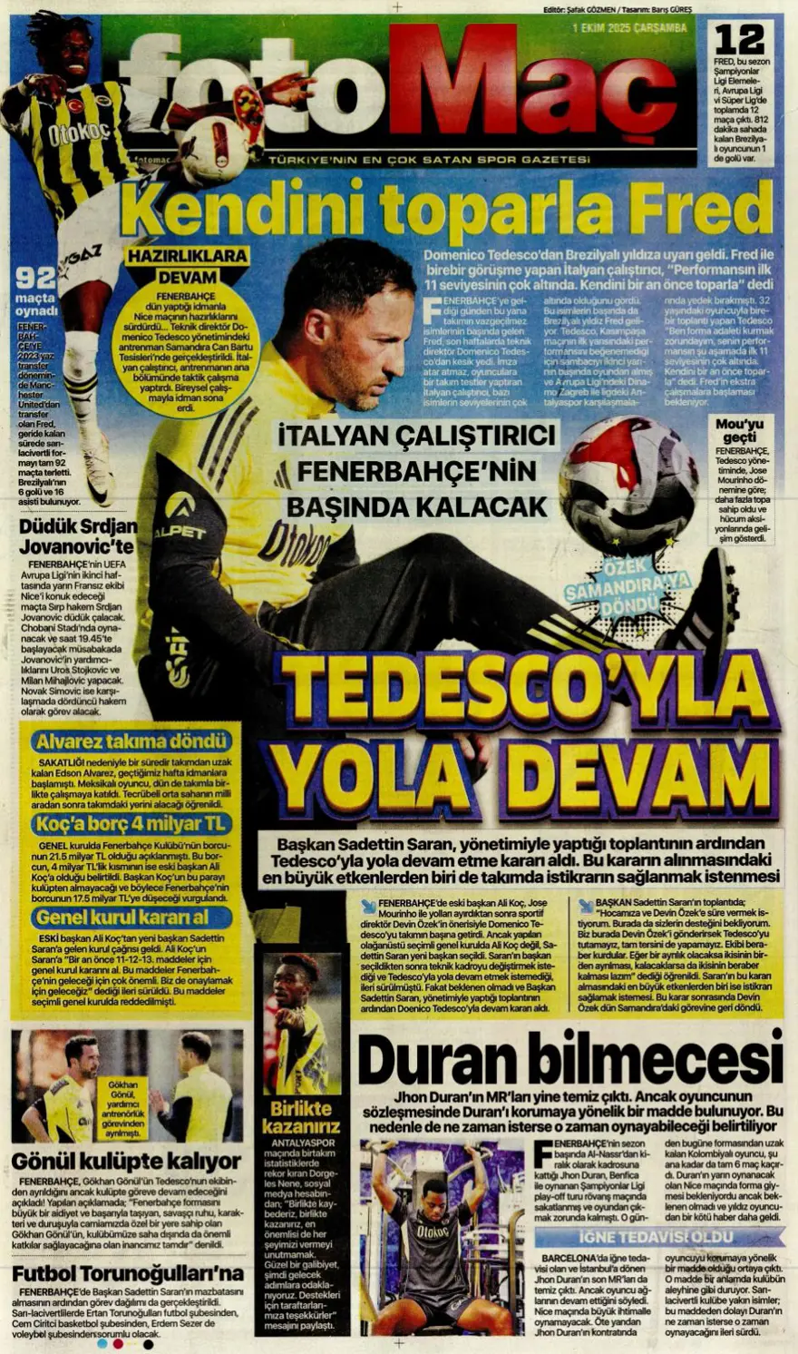 "Adı Aslan, işi destan" (1 Ekim 2025 spor manşetleri) 10