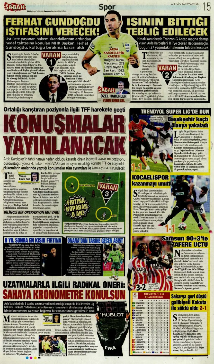 "Başkanı değişti, kaderi değişmedi" (22 Eylül spor manşetleri) 21