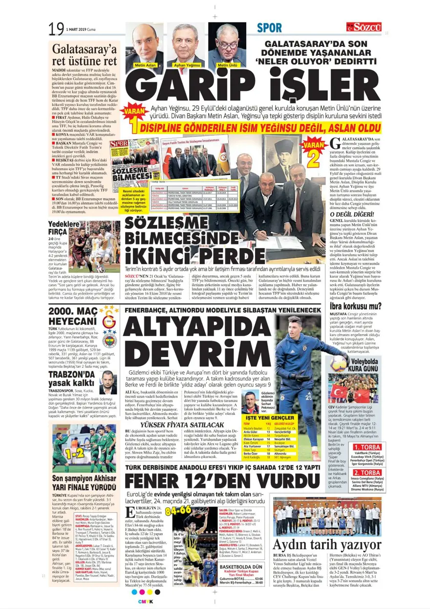 Günün spor manşetleri (1 Mart 2019) 8