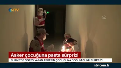 Asker çocuğuna pasta sürprizi