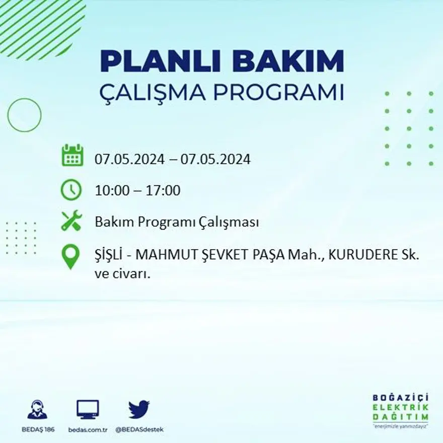 İstanbul'un 23 ilçesinde elektrik kesintisi: Elektrikler ne zaman gelecek? (7 Mayıs tarihli BEDAŞ kesinti programı) 66 İstanbul'un 23 ilçesinde elektrik kesintisi: Elektrikler ne zaman gelecek? (7 Mayıs tarihli BEDAŞ kesinti programı) 66