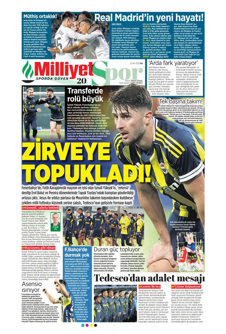 "Fenerbahçe'nin kader virajı" (21 Ekim 2025 spor manşetleri) 14