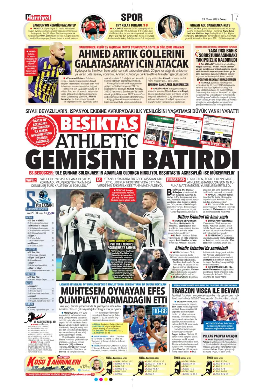 "Pavlovic sürprizi" (24 Ocak 2025 spor manşetleri) 17