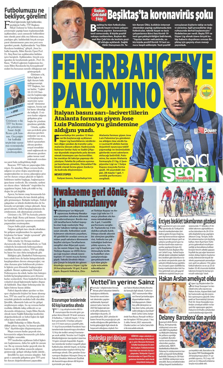 Günün spor manşetleri (15 Mayıs 2020) 15