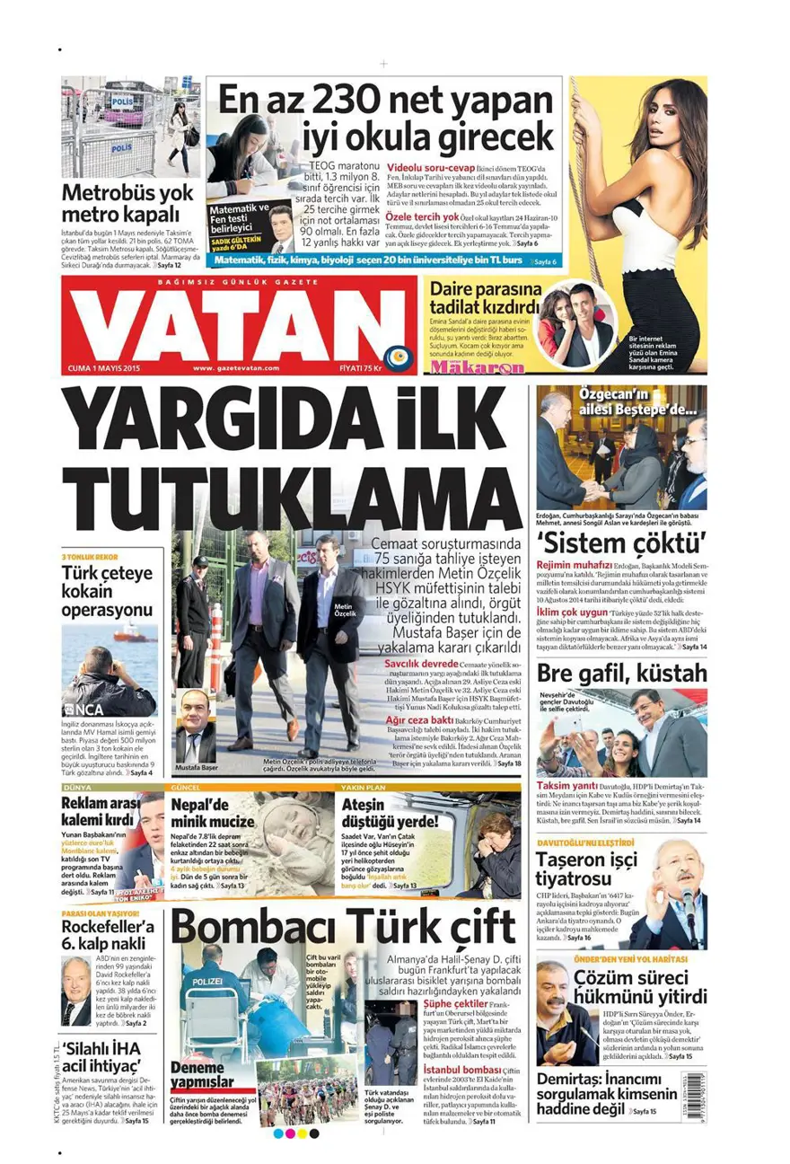 1 Mayıs 2015 gazete manşetleri 5
