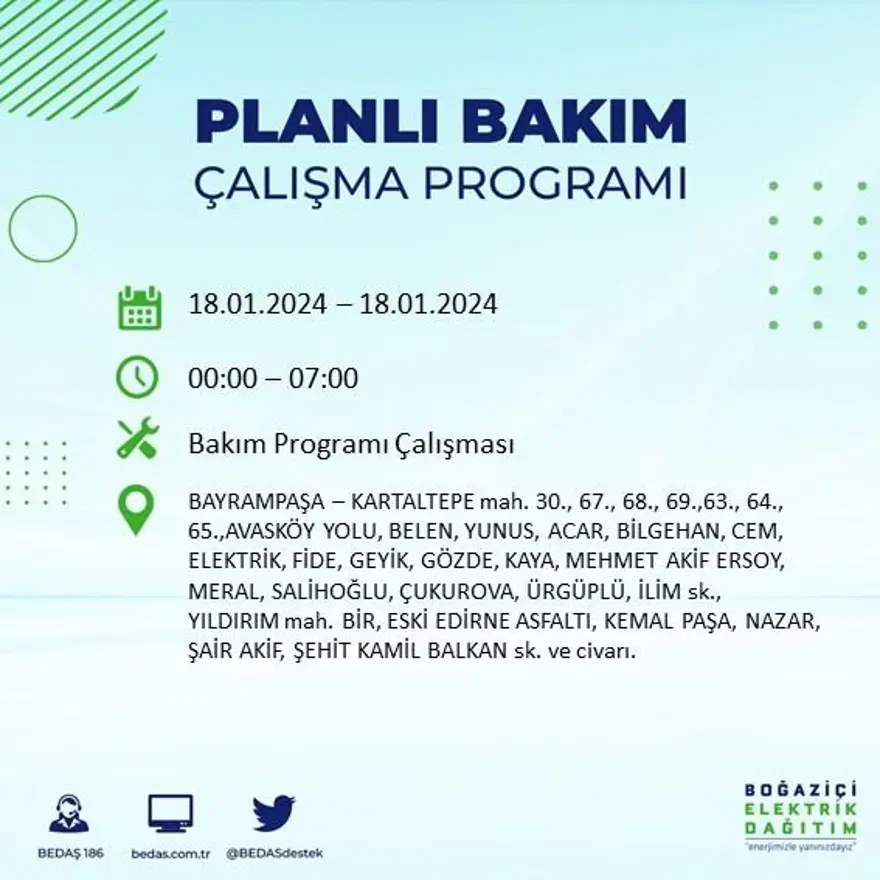 İstanbul'un 17 ilçesinde elektrik kesintisi yaşanacak: Elektrikler ne zaman gelecek? (18 Ocak BEDAŞ kesinti programı) 12