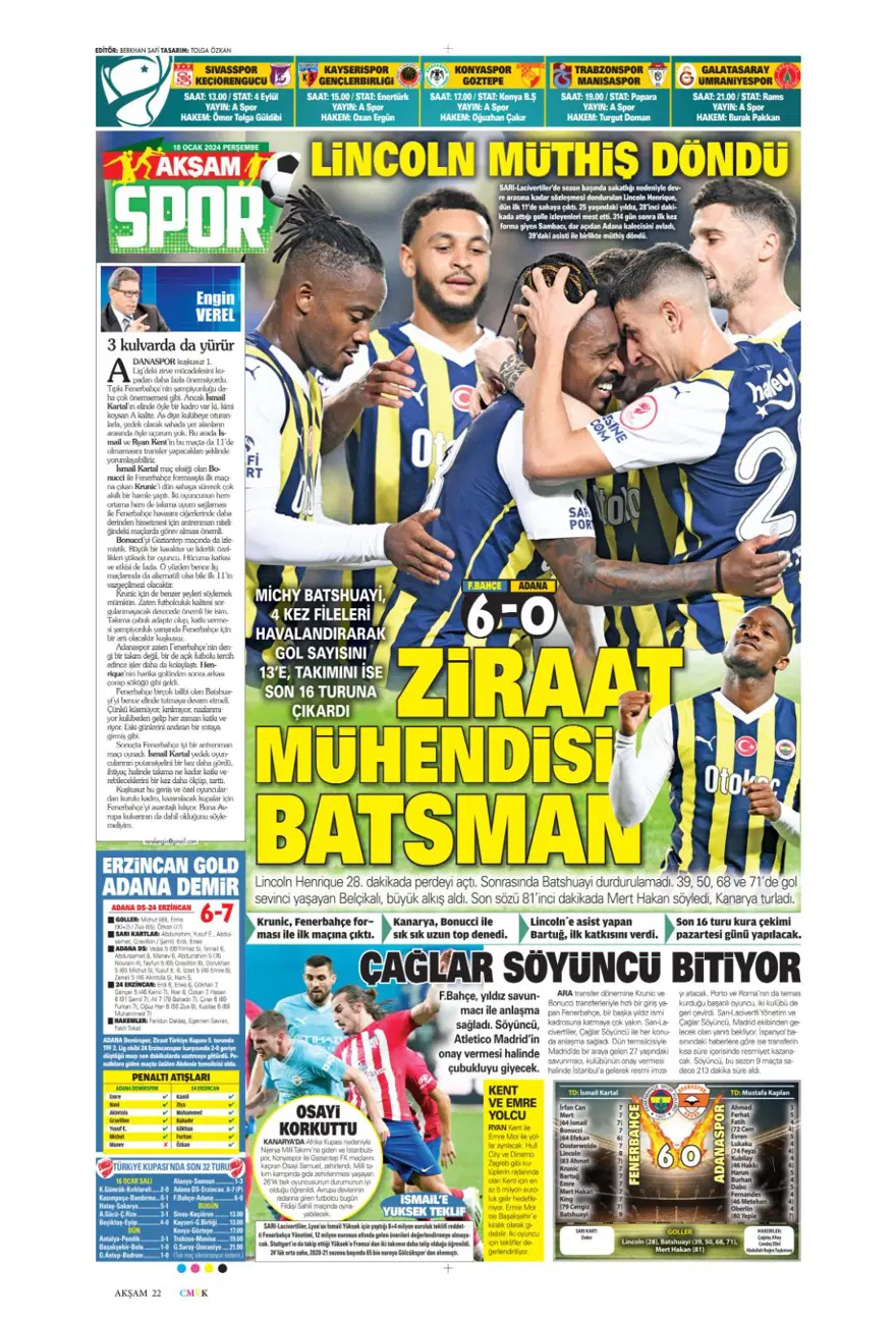 "Aslan'dan Mangala harekatı" (18 Ocak 2024 spor manşetleri) 1 "Aslan'dan Mangala harekatı" (18 Ocak 2024 spor manşetleri) 1