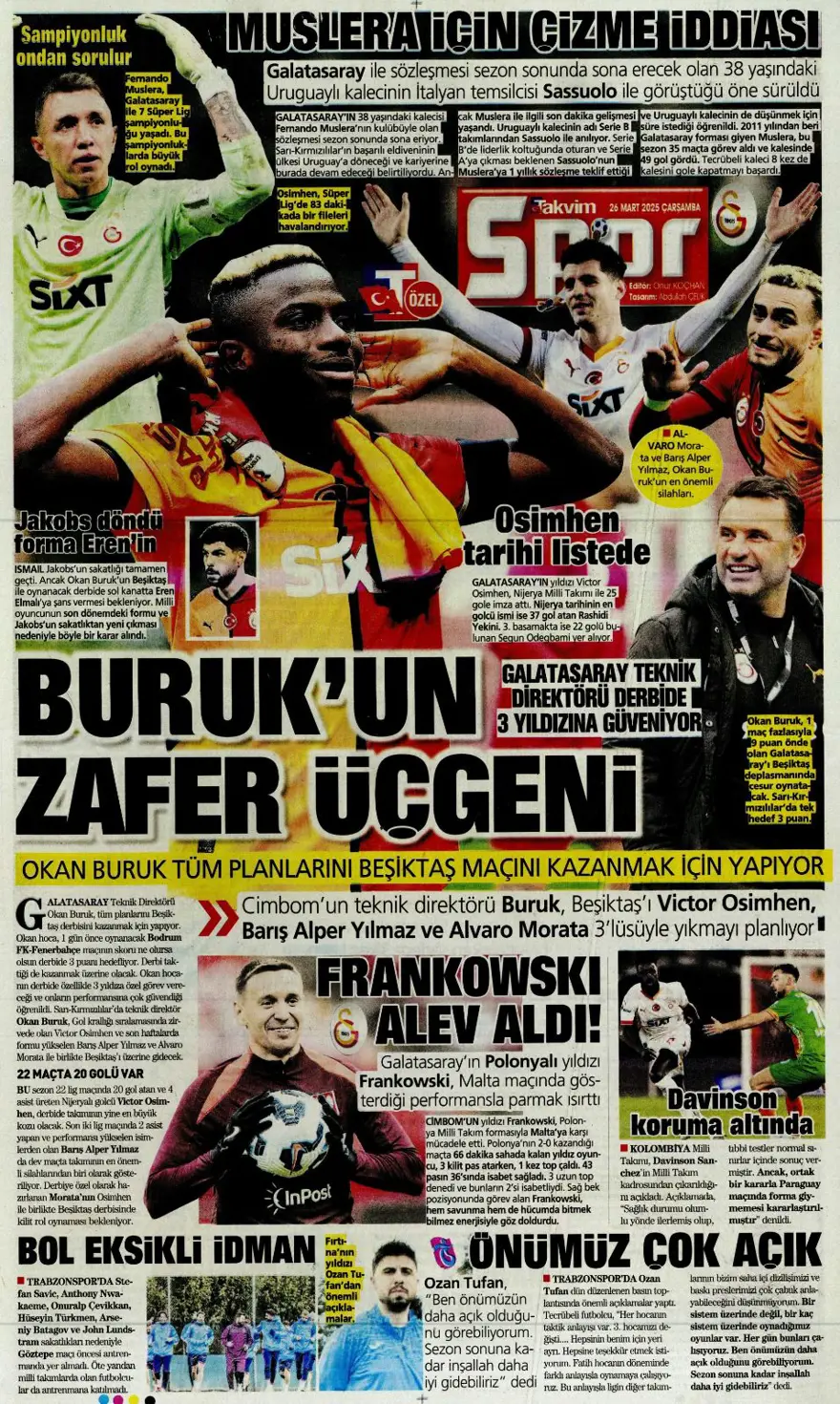 "Mourinho, Sancho'yu istedi" (26 Mart 2025 spor manşetleri) 11