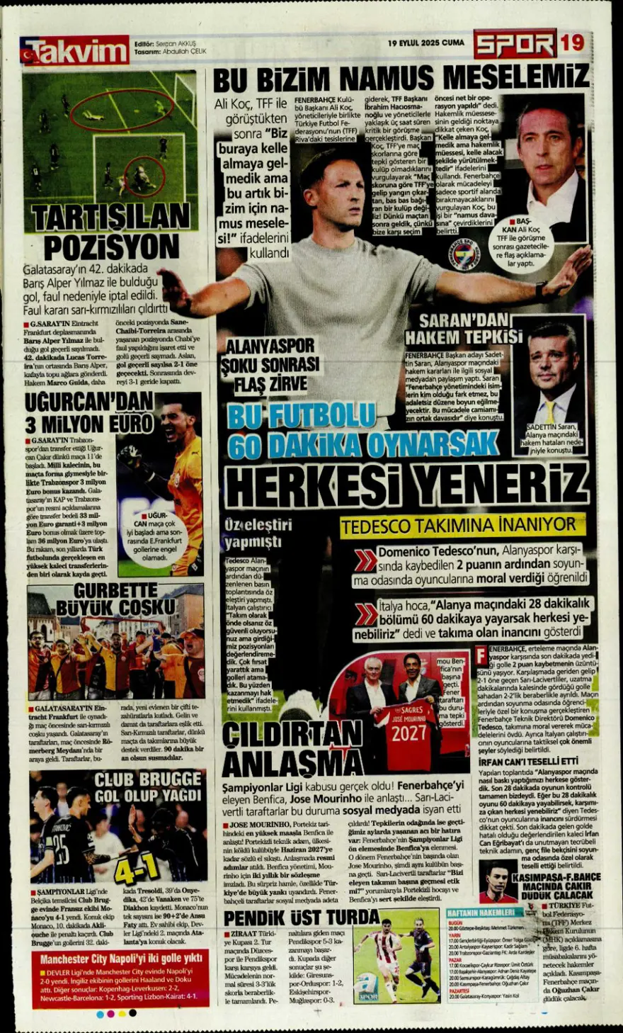 "Kabus gibi başlangıç" (19 Eylül spor manşetleri) 23