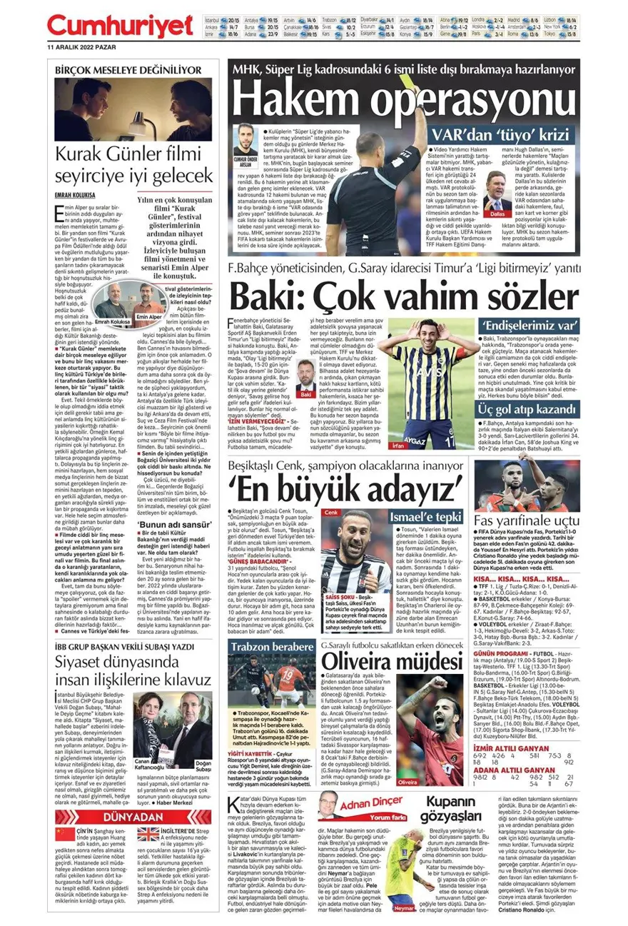 Günün spor manşetleri (11 Aralık 2022) 16