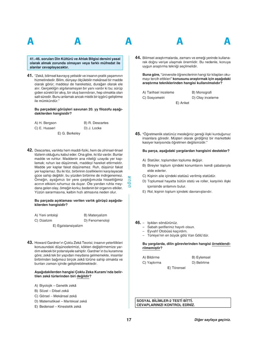 Uğur Okulları YKS - AYT deneme sınavı 16 Uğur Okulları YKS - AYT deneme sınavı 16