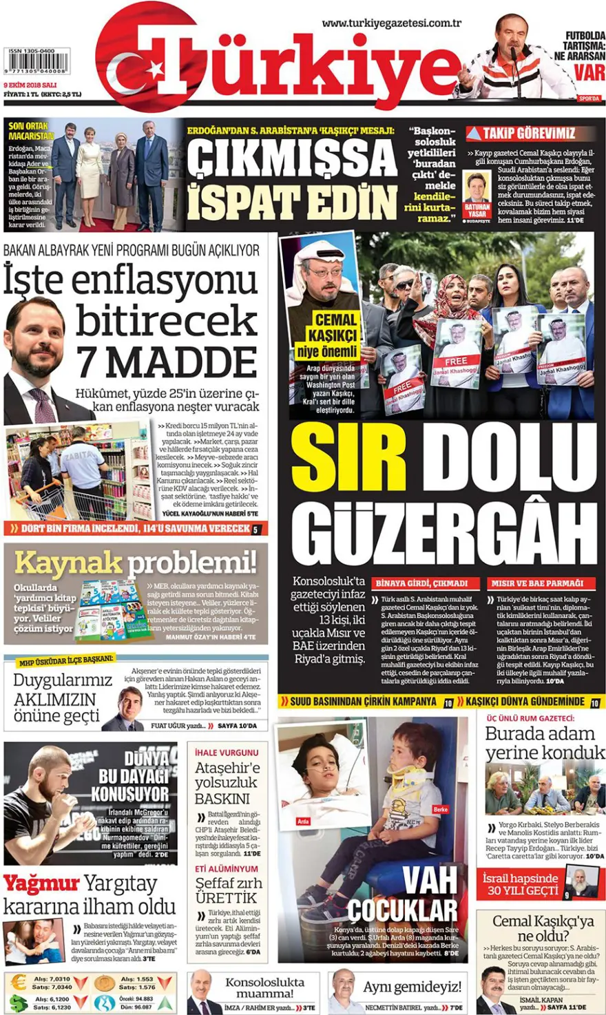 Günün gazete manşetleri - 9 Ekim 2018 7